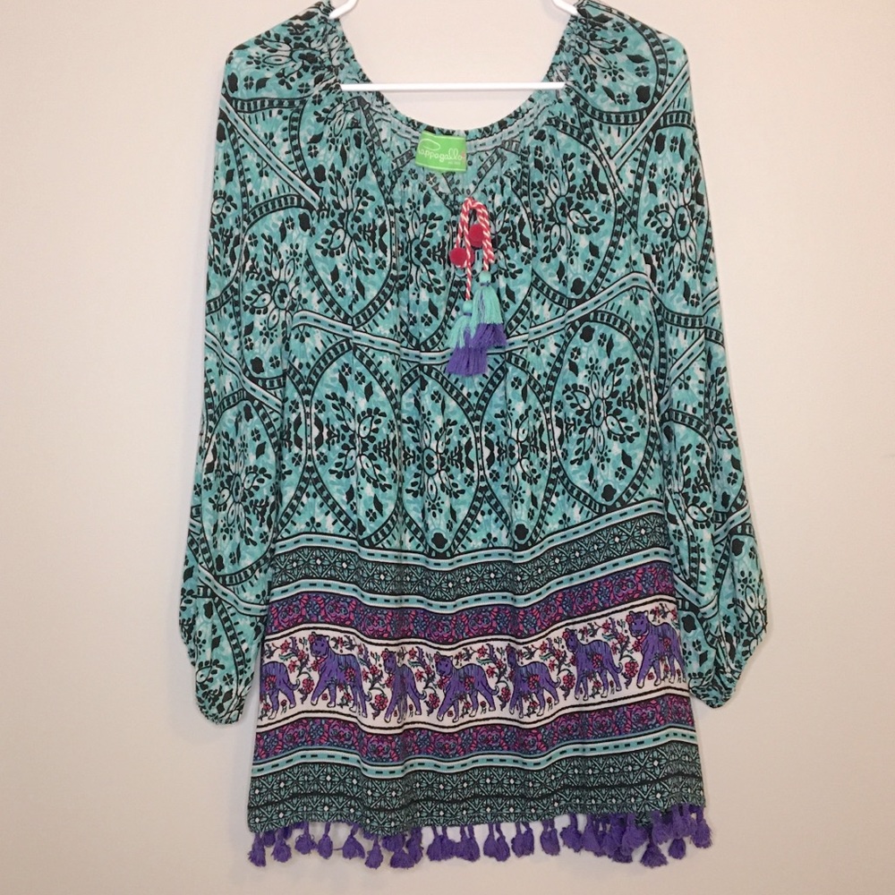COPY - Pappagallo Scoop Neck Boho Tunic Top with Tassel Tie, XL